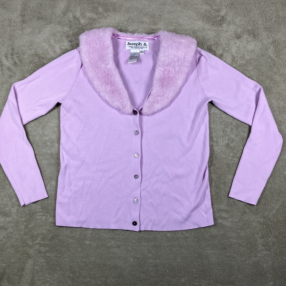 Joseph A Women's Small Cardigan Pink Faux Furโ Collar Coquette Balletcore Y2K